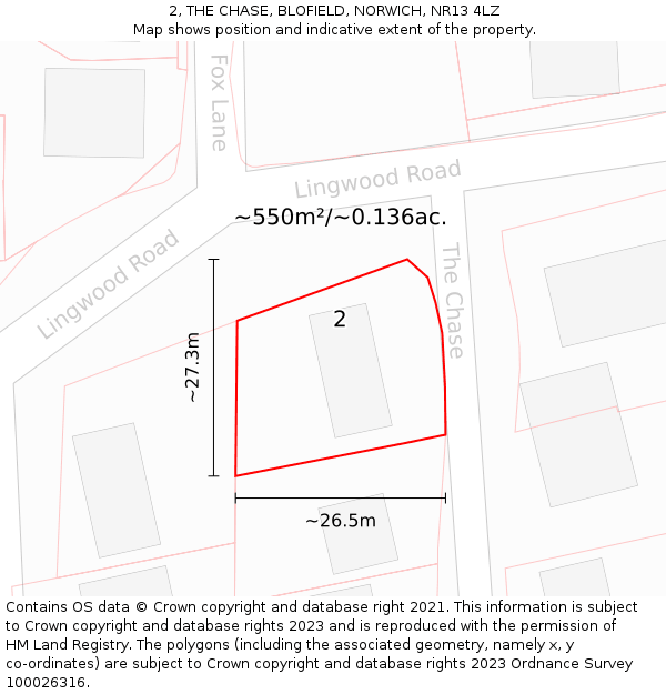 2, THE CHASE, BLOFIELD, NORWICH, NR13 4LZ: Plot and title map
