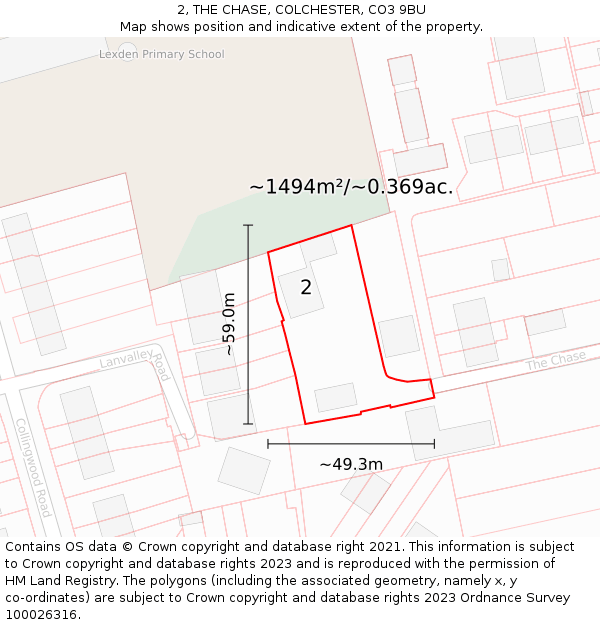 2, THE CHASE, COLCHESTER, CO3 9BU: Plot and title map
