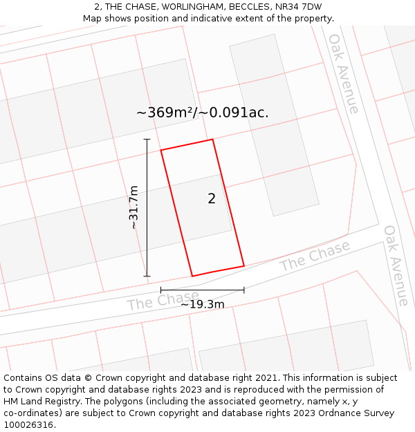2, THE CHASE, WORLINGHAM, BECCLES, NR34 7DW: Plot and title map
