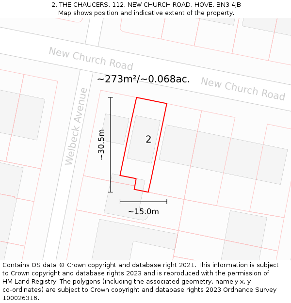 2, THE CHAUCERS, 112, NEW CHURCH ROAD, HOVE, BN3 4JB: Plot and title map