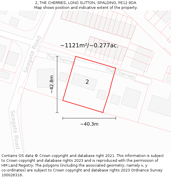 2, THE CHERRIES, LONG SUTTON, SPALDING, PE12 9DA: Plot and title map