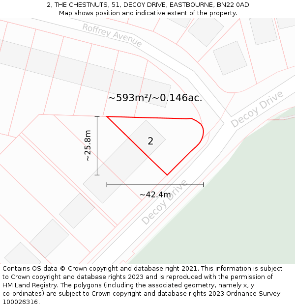 2, THE CHESTNUTS, 51, DECOY DRIVE, EASTBOURNE, BN22 0AD: Plot and title map
