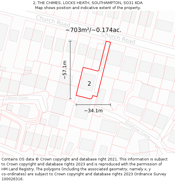 2, THE CHIMES, LOCKS HEATH, SOUTHAMPTON, SO31 6DA: Plot and title map