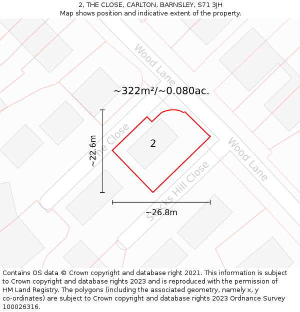2, THE CLOSE, CARLTON, BARNSLEY, S71 3JH: Plot and title map