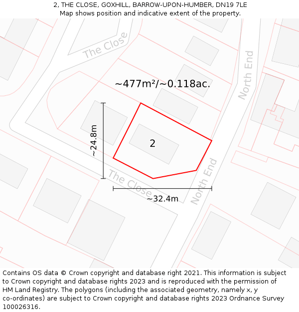 2, THE CLOSE, GOXHILL, BARROW-UPON-HUMBER, DN19 7LE: Plot and title map