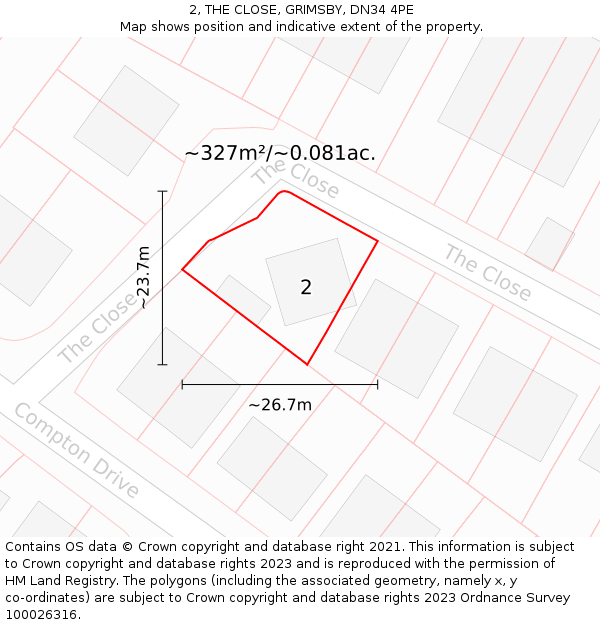 2, THE CLOSE, GRIMSBY, DN34 4PE: Plot and title map
