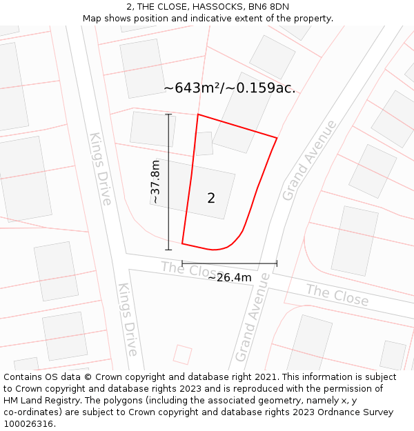 2, THE CLOSE, HASSOCKS, BN6 8DN: Plot and title map