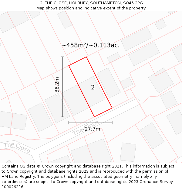 2, THE CLOSE, HOLBURY, SOUTHAMPTON, SO45 2PG: Plot and title map