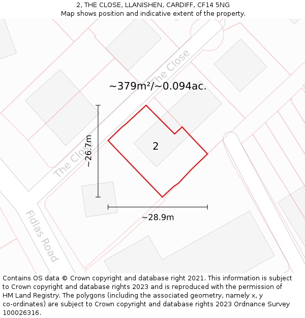 2, THE CLOSE, LLANISHEN, CARDIFF, CF14 5NG: Plot and title map