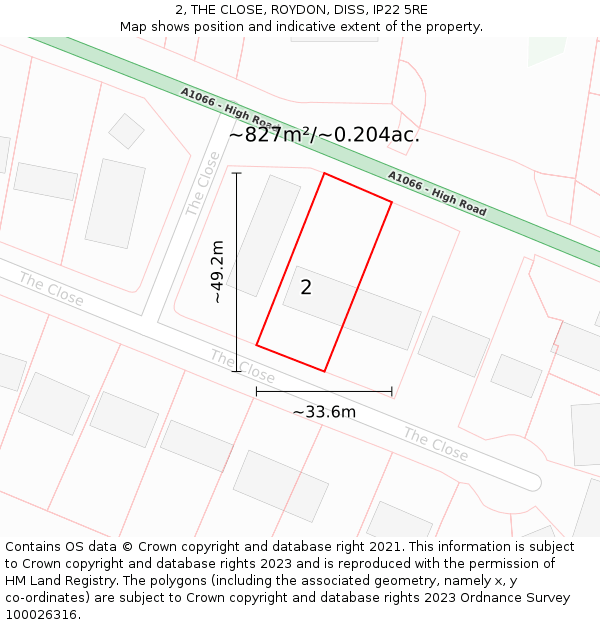 2, THE CLOSE, ROYDON, DISS, IP22 5RE: Plot and title map