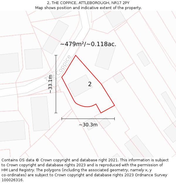 2, THE COPPICE, ATTLEBOROUGH, NR17 2PY: Plot and title map