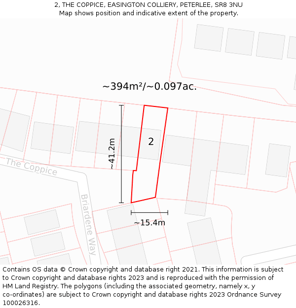 2, THE COPPICE, EASINGTON COLLIERY, PETERLEE, SR8 3NU: Plot and title map