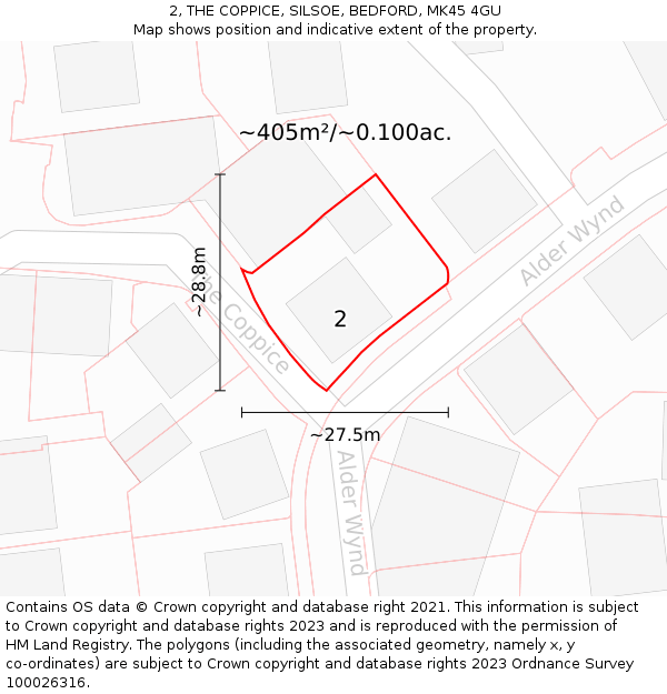 2, THE COPPICE, SILSOE, BEDFORD, MK45 4GU: Plot and title map