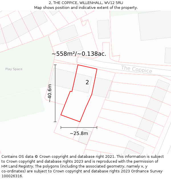 2, THE COPPICE, WILLENHALL, WV12 5RU: Plot and title map