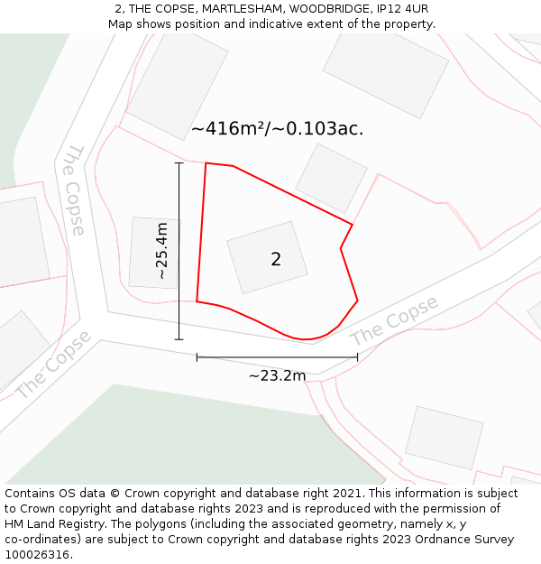 2, THE COPSE, MARTLESHAM, WOODBRIDGE, IP12 4UR: Plot and title map