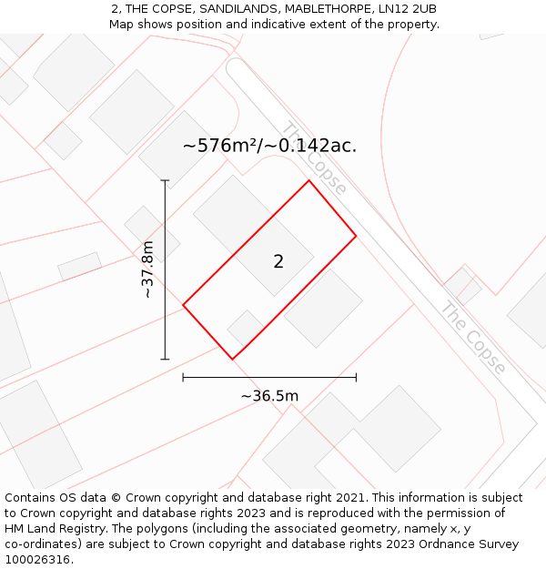 2, THE COPSE, SANDILANDS, MABLETHORPE, LN12 2UB: Plot and title map