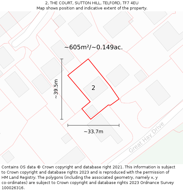 2, THE COURT, SUTTON HILL, TELFORD, TF7 4EU: Plot and title map