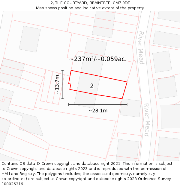 2, THE COURTYARD, BRAINTREE, CM7 9DE: Plot and title map