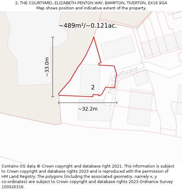 2, THE COURTYARD, ELIZABETH PENTON WAY, BAMPTON, TIVERTON, EX16 9GA: Plot and title map