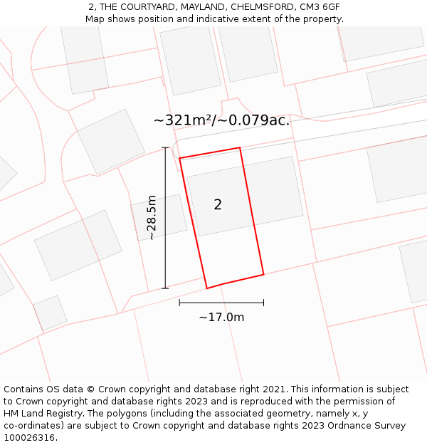 2, THE COURTYARD, MAYLAND, CHELMSFORD, CM3 6GF: Plot and title map