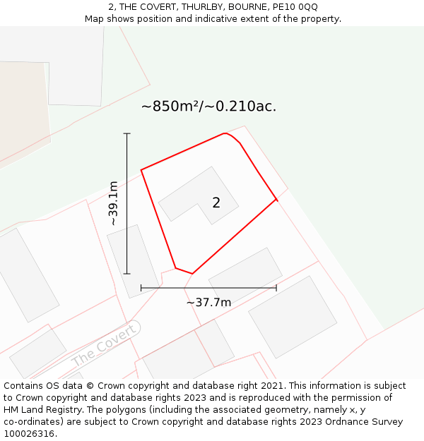 2, THE COVERT, THURLBY, BOURNE, PE10 0QQ: Plot and title map