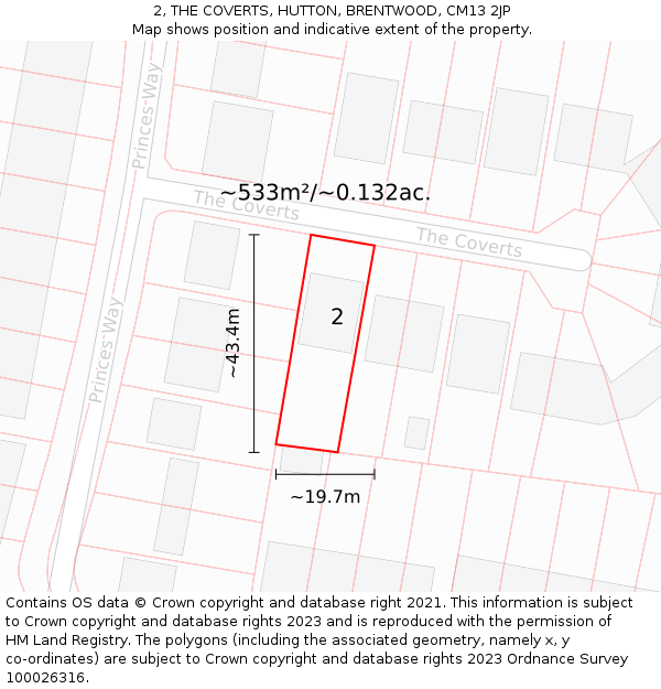 2, THE COVERTS, HUTTON, BRENTWOOD, CM13 2JP: Plot and title map