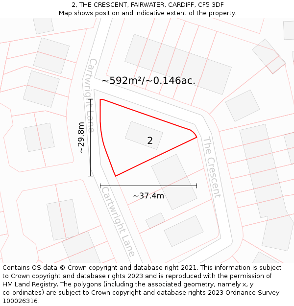 2, THE CRESCENT, FAIRWATER, CARDIFF, CF5 3DF: Plot and title map