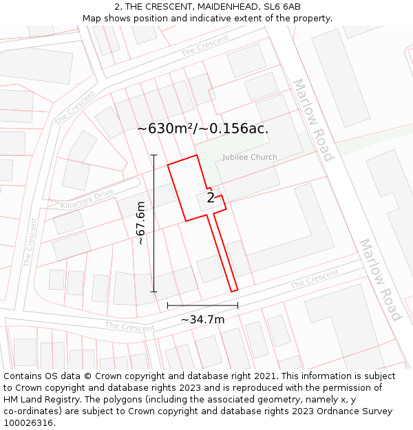 2, THE CRESCENT, MAIDENHEAD, SL6 6AB: Plot and title map