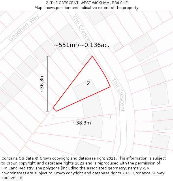2, THE CRESCENT, WEST WICKHAM, BR4 0HE: Plot and title map