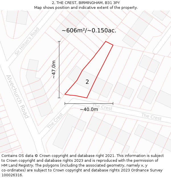 2, THE CREST, BIRMINGHAM, B31 3PY: Plot and title map