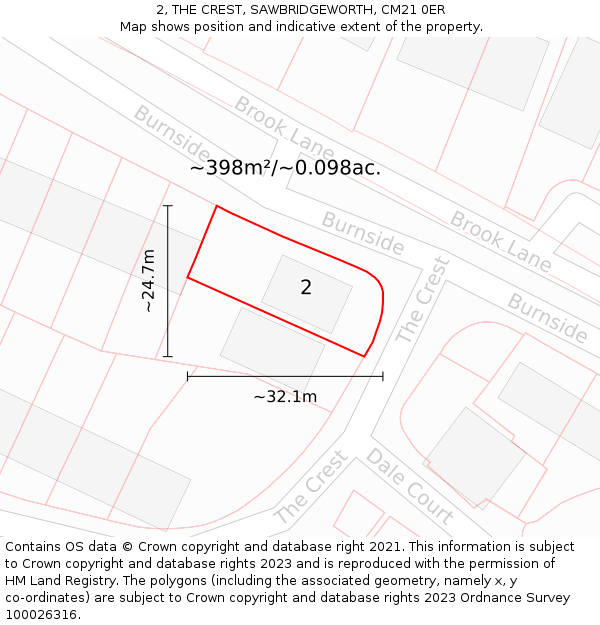 2, THE CREST, SAWBRIDGEWORTH, CM21 0ER: Plot and title map
