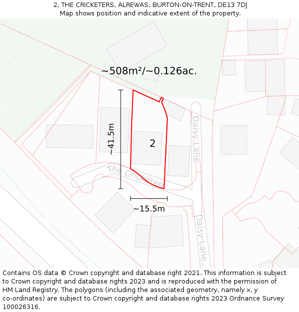 2, THE CRICKETERS, ALREWAS, BURTON-ON-TRENT, DE13 7DJ: Plot and title map