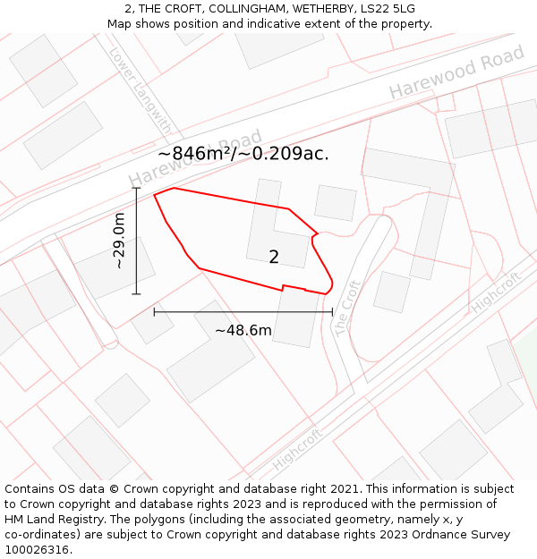 2, THE CROFT, COLLINGHAM, WETHERBY, LS22 5LG: Plot and title map