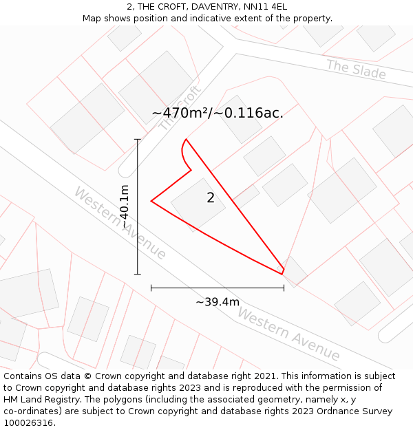 2, THE CROFT, DAVENTRY, NN11 4EL: Plot and title map