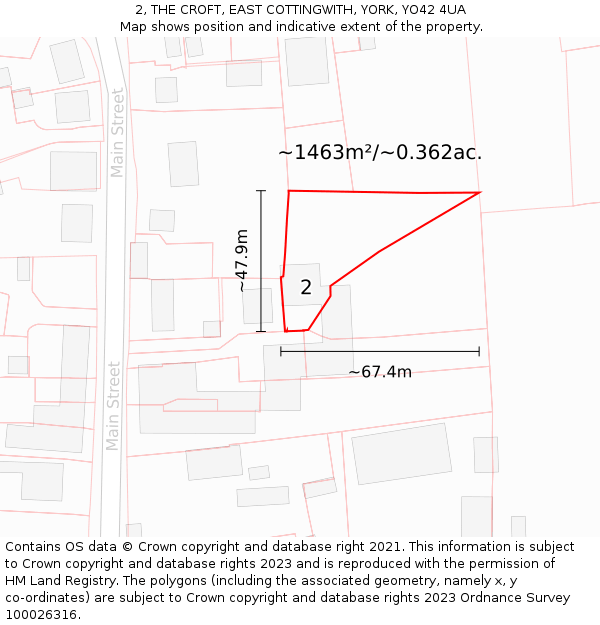 2, THE CROFT, EAST COTTINGWITH, YORK, YO42 4UA: Plot and title map
