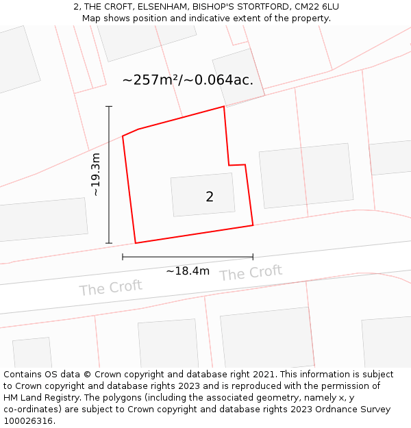 2, THE CROFT, ELSENHAM, BISHOP'S STORTFORD, CM22 6LU: Plot and title map