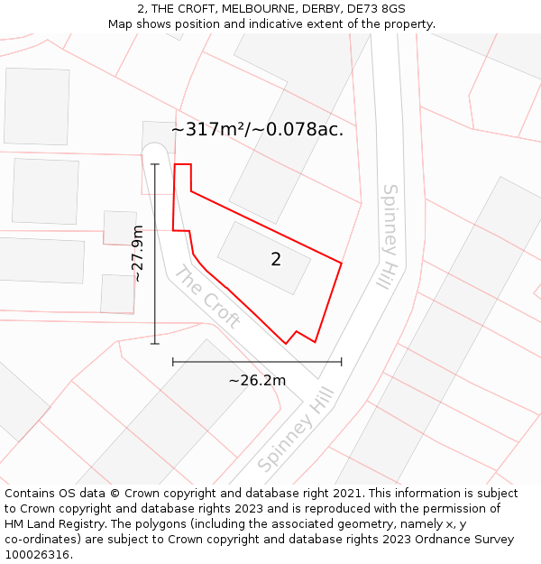 2, THE CROFT, MELBOURNE, DERBY, DE73 8GS: Plot and title map