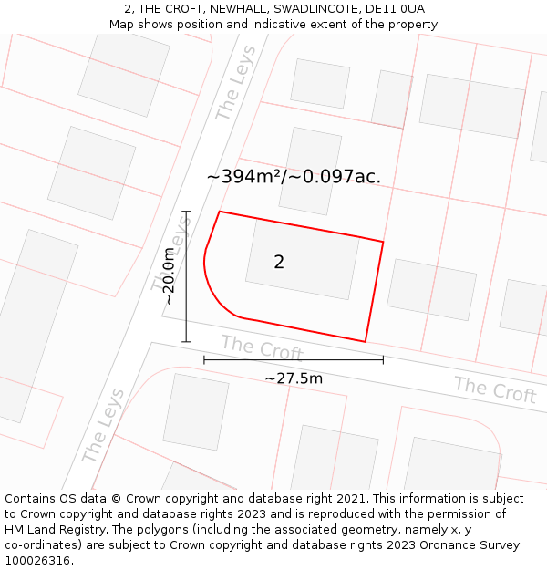 2, THE CROFT, NEWHALL, SWADLINCOTE, DE11 0UA: Plot and title map