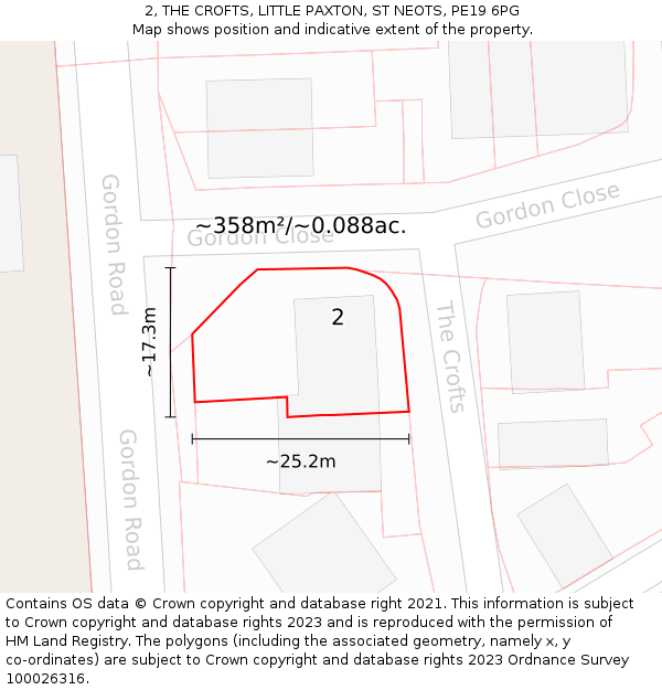 2, THE CROFTS, LITTLE PAXTON, ST NEOTS, PE19 6PG: Plot and title map