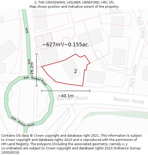 2, THE CROSSWAYS, HOLMER, HEREFORD, HR1 1FL: Plot and title map