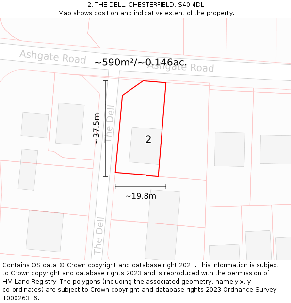 2, THE DELL, CHESTERFIELD, S40 4DL: Plot and title map