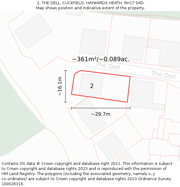 2, THE DELL, CUCKFIELD, HAYWARDS HEATH, RH17 5AD: Plot and title map