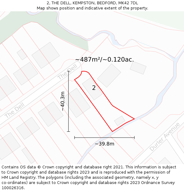 2, THE DELL, KEMPSTON, BEDFORD, MK42 7DL: Plot and title map