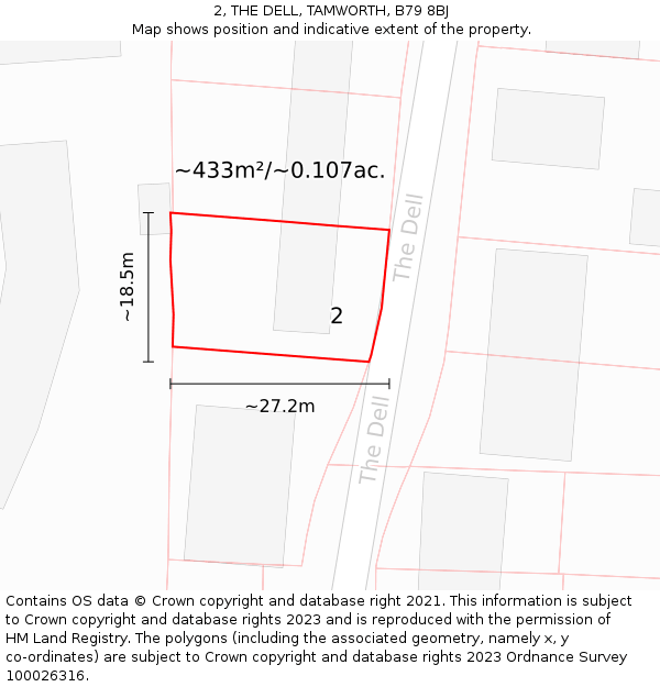 2, THE DELL, TAMWORTH, B79 8BJ: Plot and title map