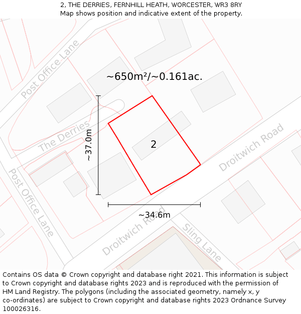 2, THE DERRIES, FERNHILL HEATH, WORCESTER, WR3 8RY: Plot and title map