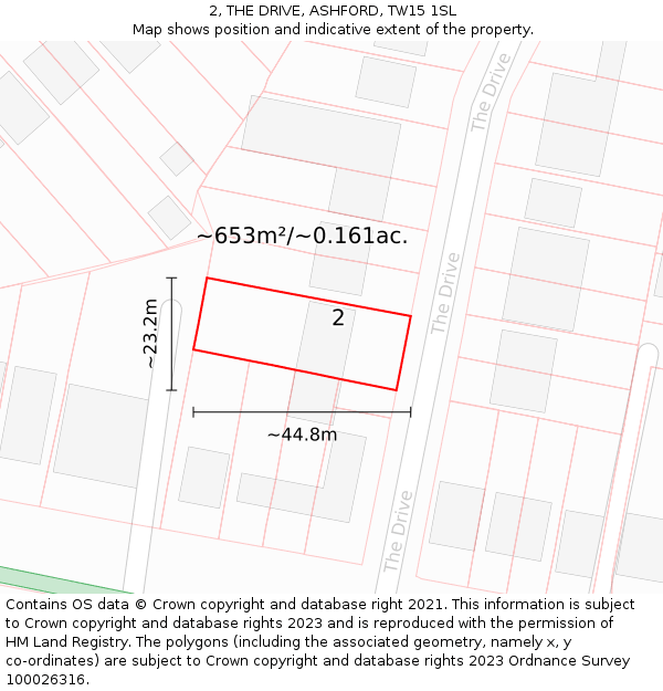 2, THE DRIVE, ASHFORD, TW15 1SL: Plot and title map
