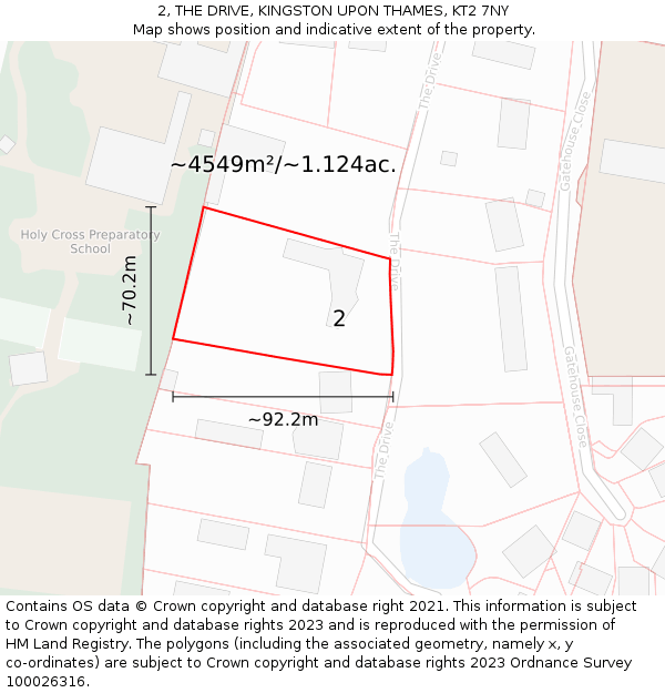 2, THE DRIVE, KINGSTON UPON THAMES, KT2 7NY: Plot and title map