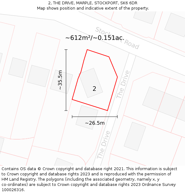 2, THE DRIVE, MARPLE, STOCKPORT, SK6 6DR: Plot and title map