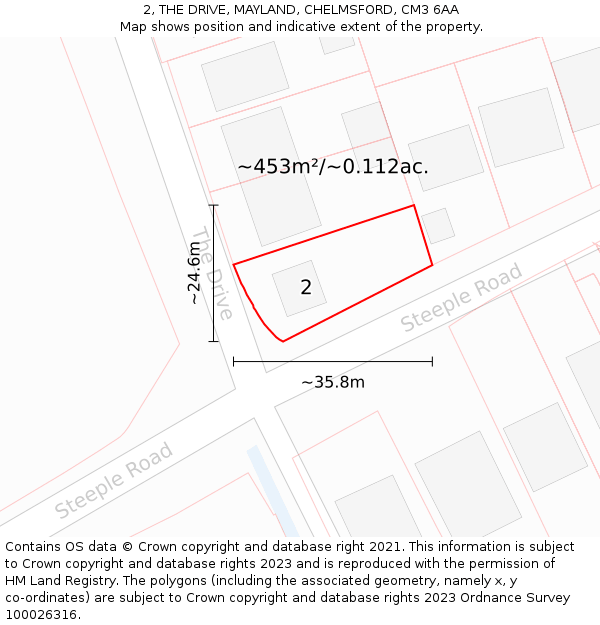 2, THE DRIVE, MAYLAND, CHELMSFORD, CM3 6AA: Plot and title map