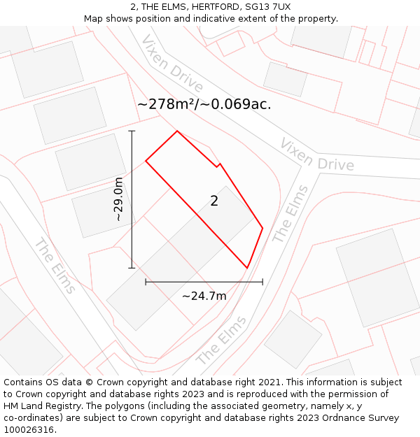 2, THE ELMS, HERTFORD, SG13 7UX: Plot and title map